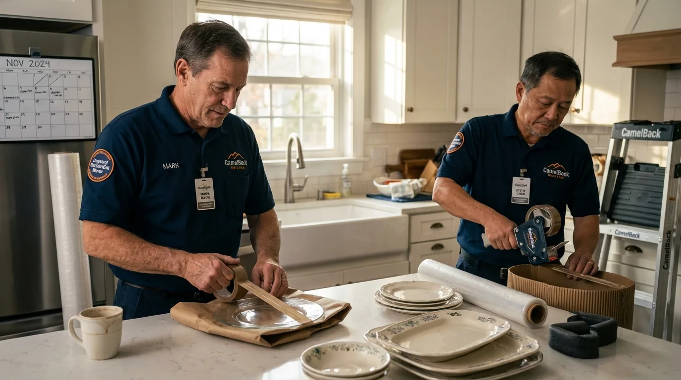 Professional crew packing kitchen dishware in Alexandria, IN